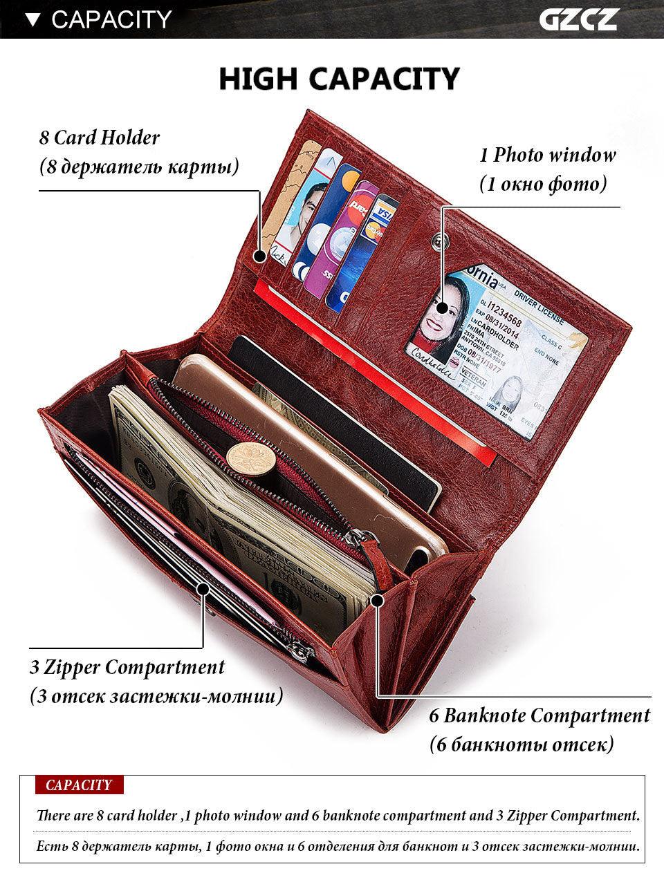 Women's leather long multi-card large capacity clutch - Trendha