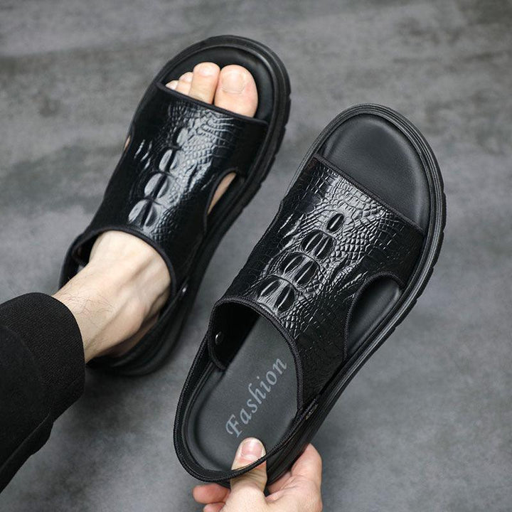 Men's Beach Shoes Leather Outdoor Sandals Pattern European Fashion Sandals - Trendha