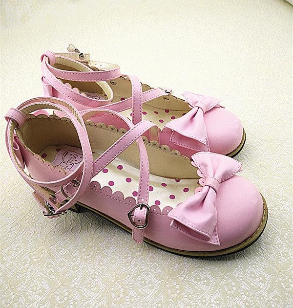 Cross Strap Bow Round Toe Girl Princess Shoes - Trendha
