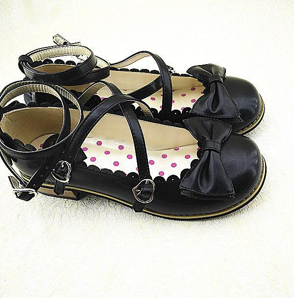 Cross Strap Bow Round Toe Girl Princess Shoes - Trendha
