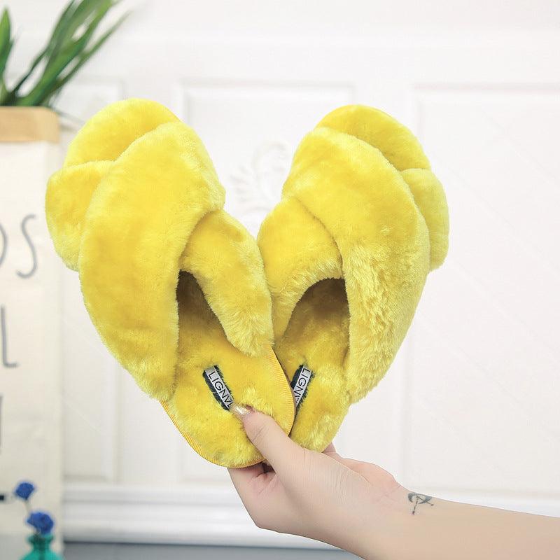 Cross open-toe fur slippers - Trendha