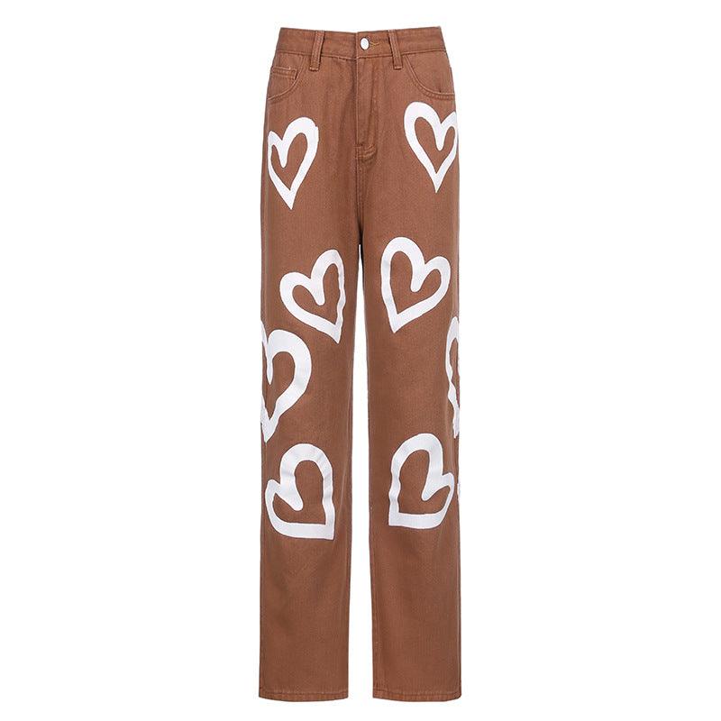 Love graffiti women high waist straight slim jeans - Trendha