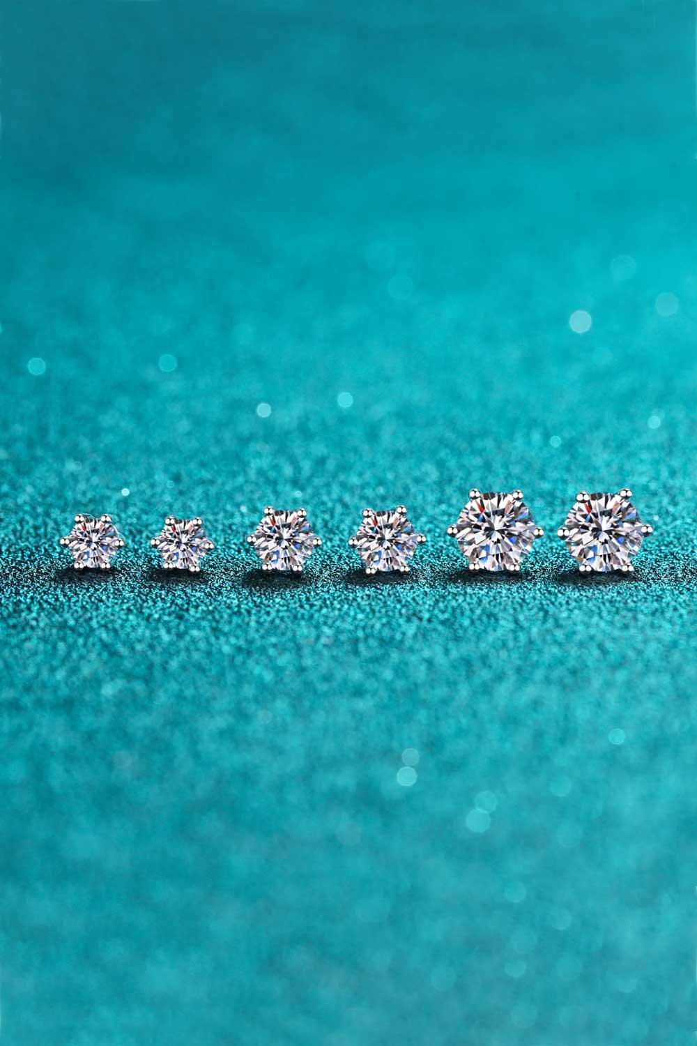 925 Sterling Silver 6-Prong 2 Carat Moissanite Stud Earrings - Trendha