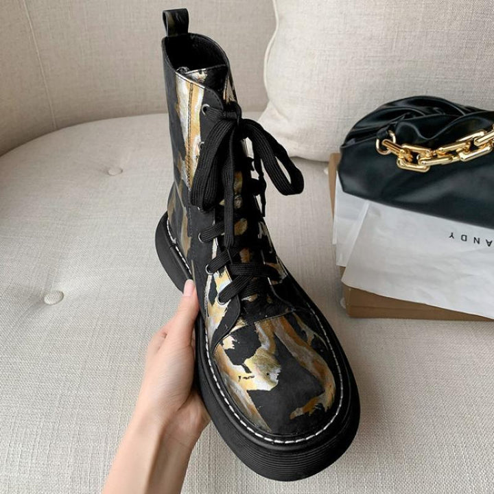 Genuine Leather Printed Sponge Cake Platform Martin Boots New Niche - Trendha