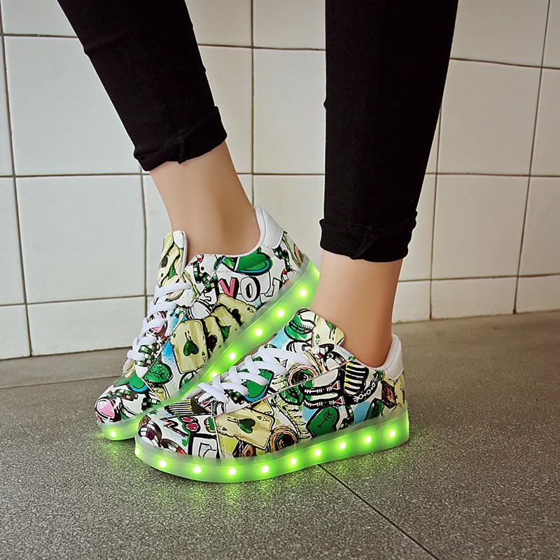 Fashion Graffiti Casual LED Colorful Luminous Shoes - Trendha