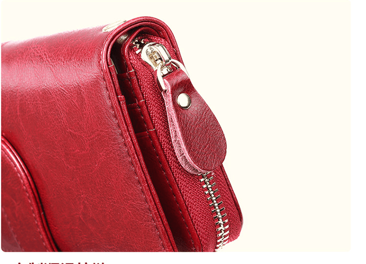 Waxed Cowhide Long Lady Wallet Leather Zipper Wallet Large Capacity - Trendha