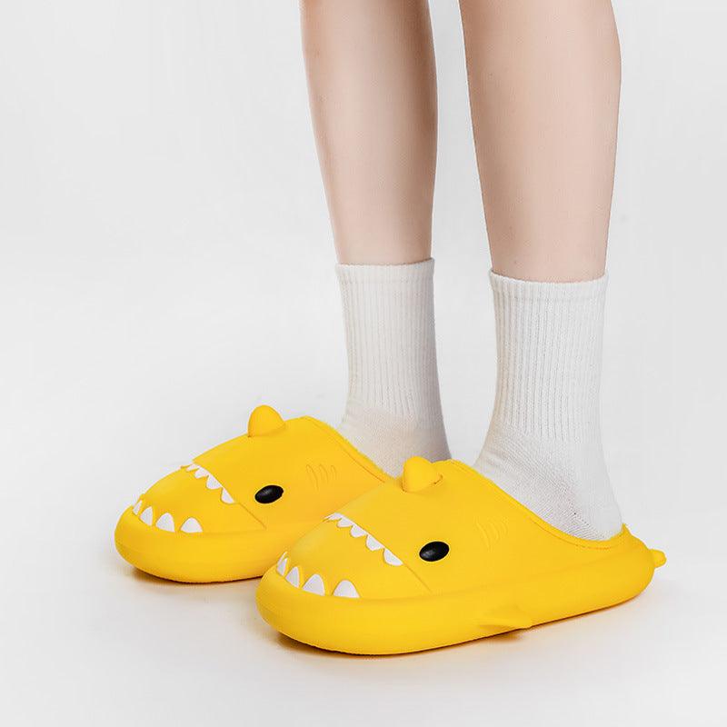 Winter Soft Bottom Household Couple Eva Hair Cartoon Shark Cotton Slippers - Trendha