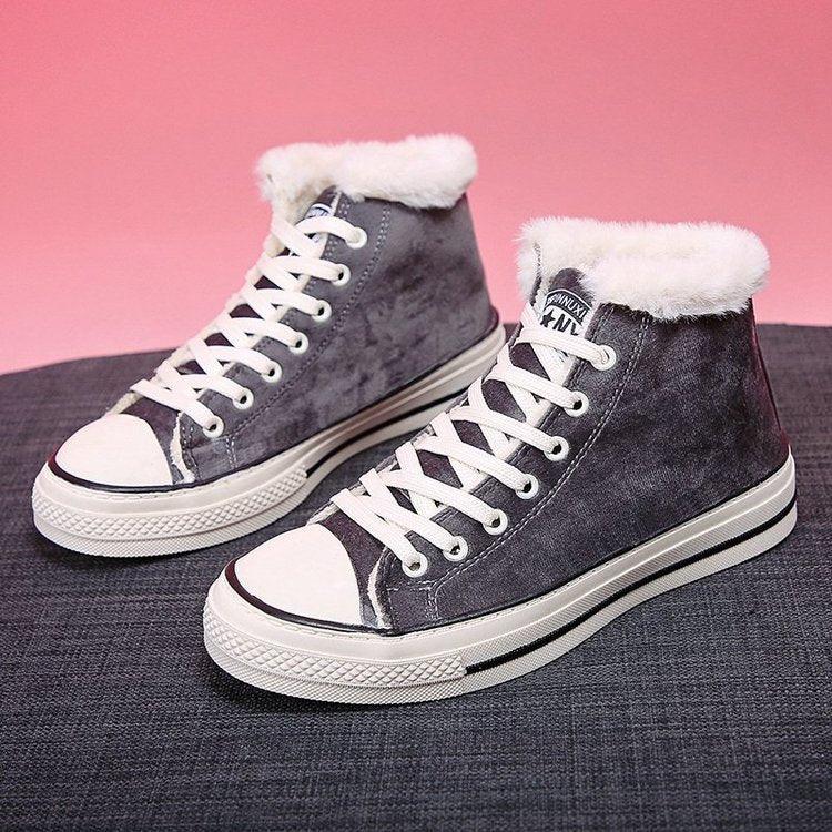 Sponge Cake Thick Bottom Korean Version Plus Velvet Thick Leopard Print Women's Sneakers - Trendha