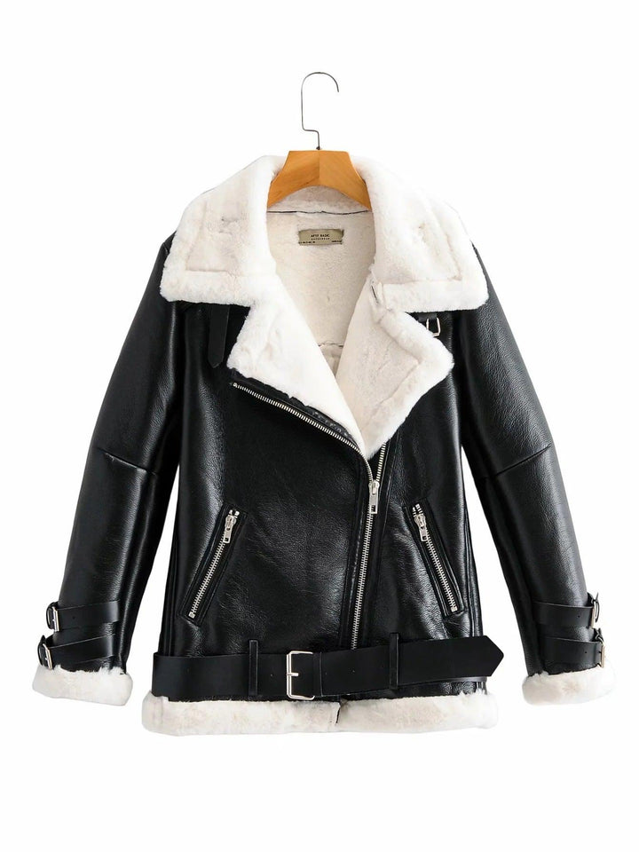 Autumn and Winter New Warm Fur All-in-one Leather Jacket - Trendha