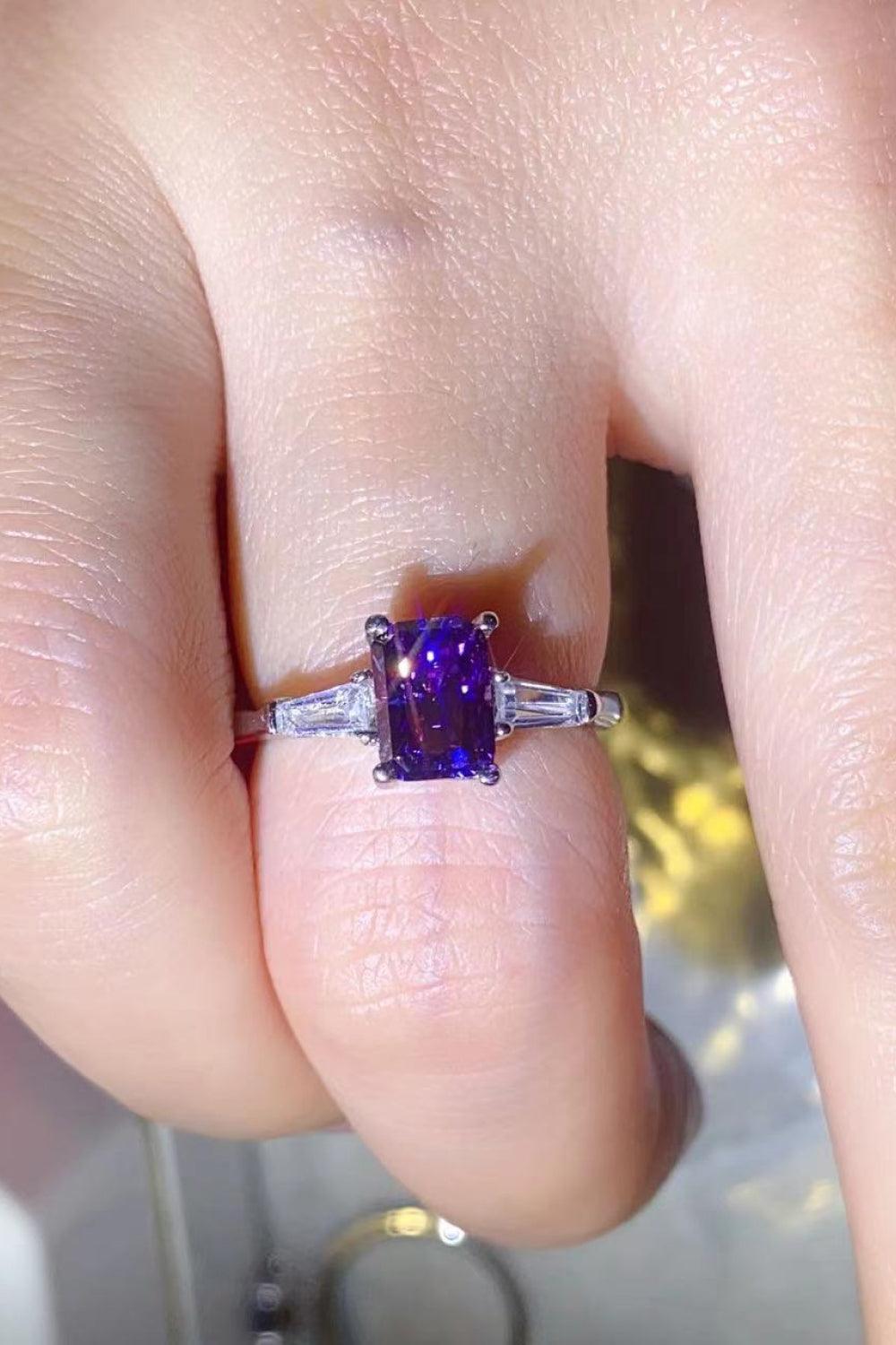 1 Carat Moissanite Platinum-Plated Rectangle Ring in Purple - Trendha