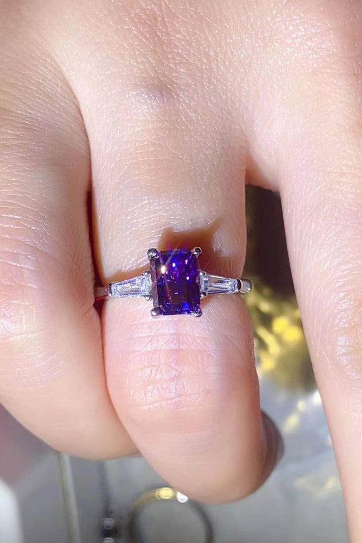1 Carat Moissanite Platinum-Plated Rectangle Ring in Purple - Trendha