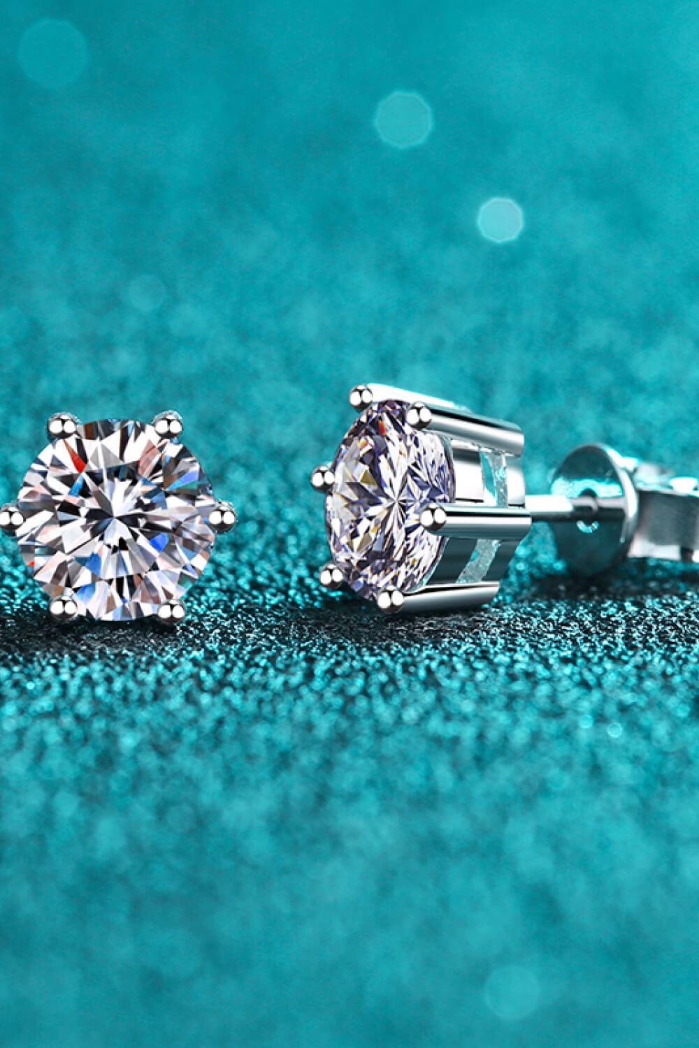 925 Sterling Silver 6-Prong 2 Carat Moissanite Stud Earrings - Trendha