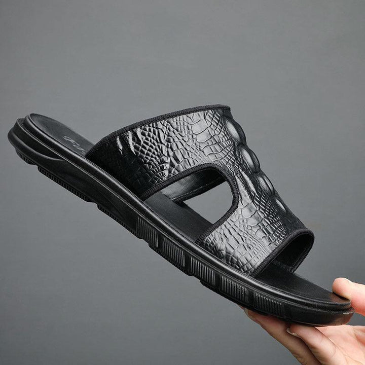 Men's Beach Shoes Leather Outdoor Sandals Pattern European Fashion Sandals - Trendha