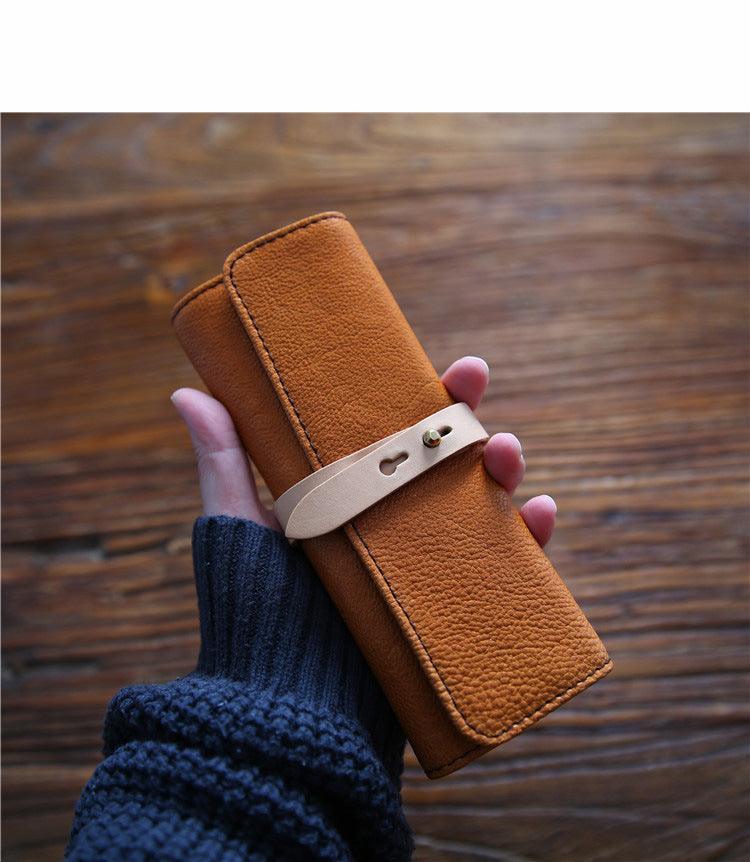 Handmade Men's Genuine Leather Pencil Case Top Layer Cowhide Roll Type - Trendha