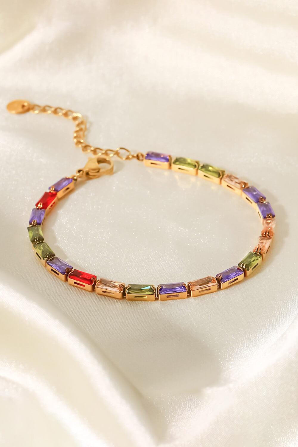 18K Gold Plated Multicolored Cubic Zirconia Bracelet - Trendha
