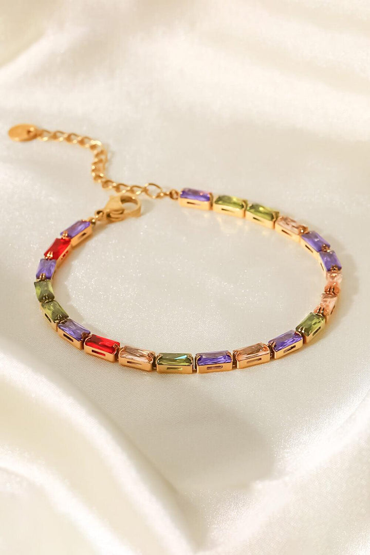 18K Gold Plated Multicolored Cubic Zirconia Bracelet - Trendha