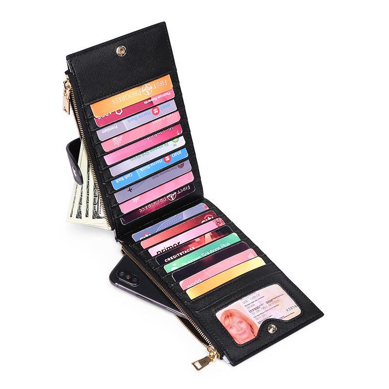 Ladies Multifunctional Card Holder Anti-theft Brush Two-way Folding PU Cross Pattern With Zipper - Trendha