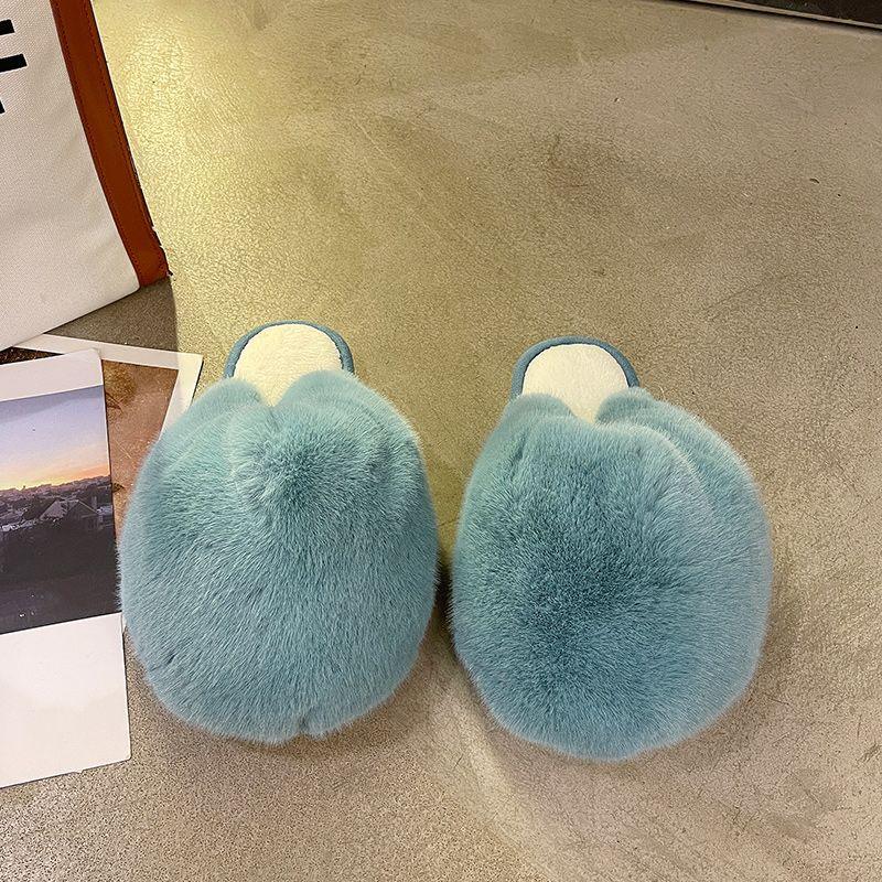 Women's Flat Bottom Half Slippers With Fur Toe Head - Trendha