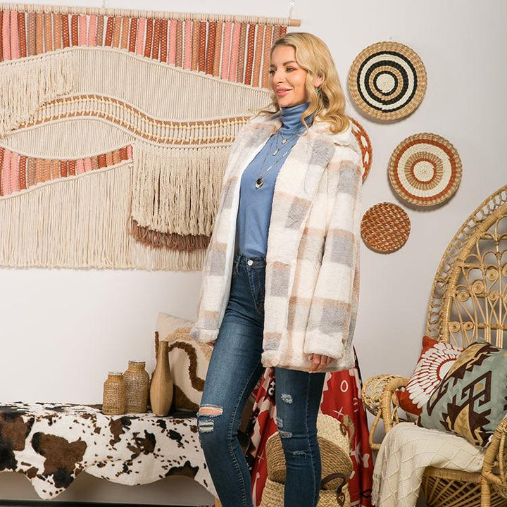 Long-sleeved Plaid Top Loose Casual Shirt Plush - Trendha