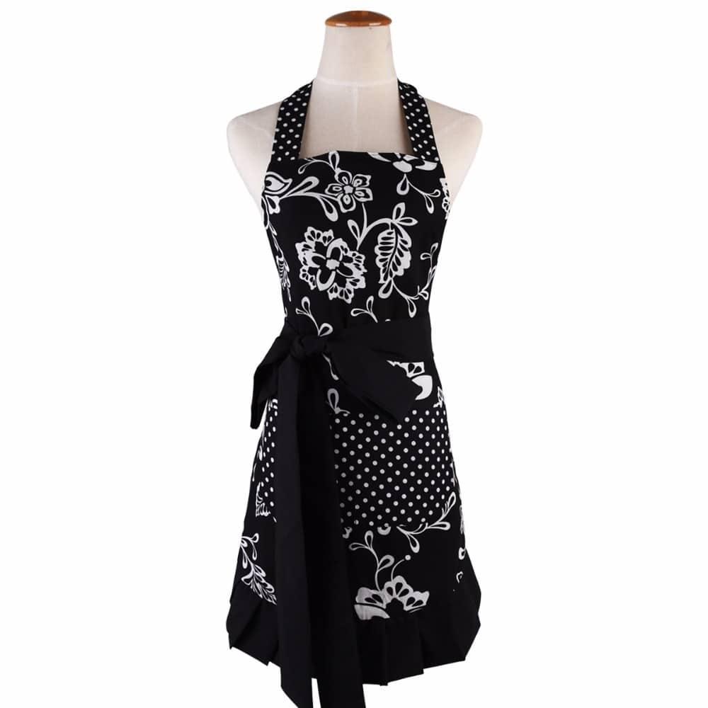 Black Patterned Cotton Apron for Women - Trendha