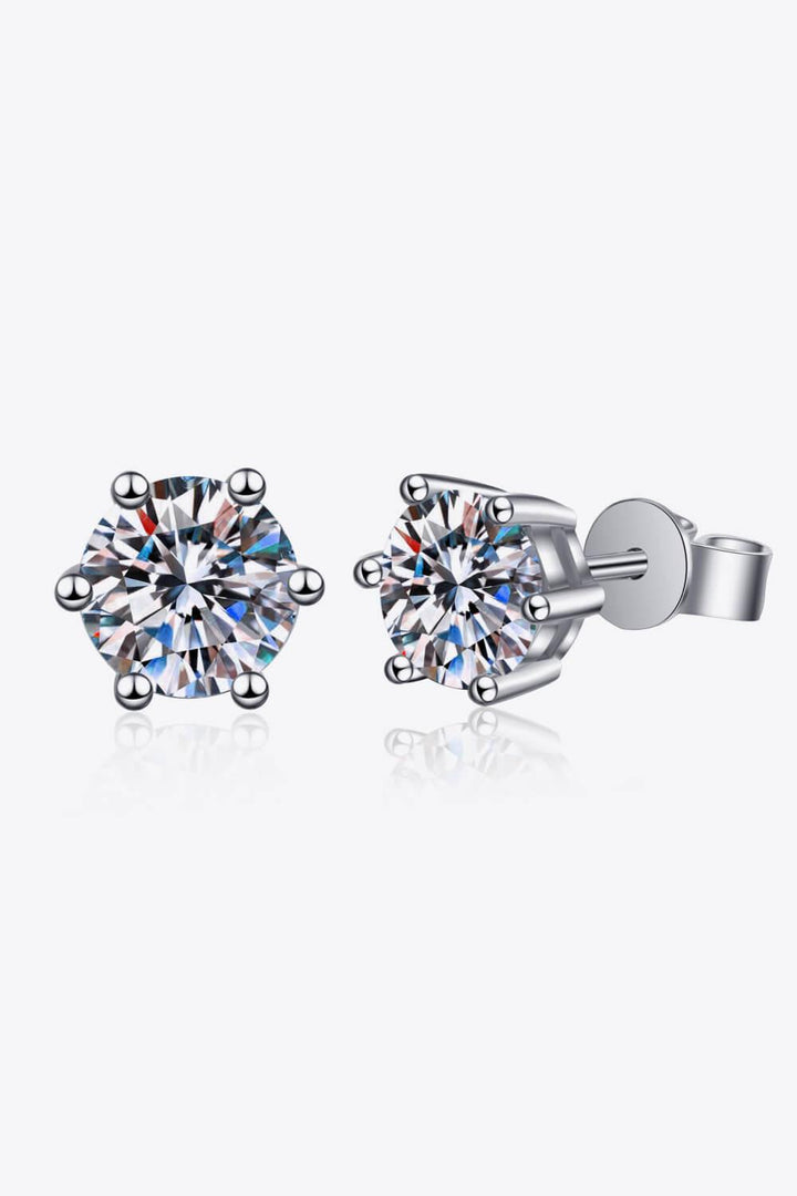 925 Sterling Silver 6-Prong 2 Carat Moissanite Stud Earrings - Trendha