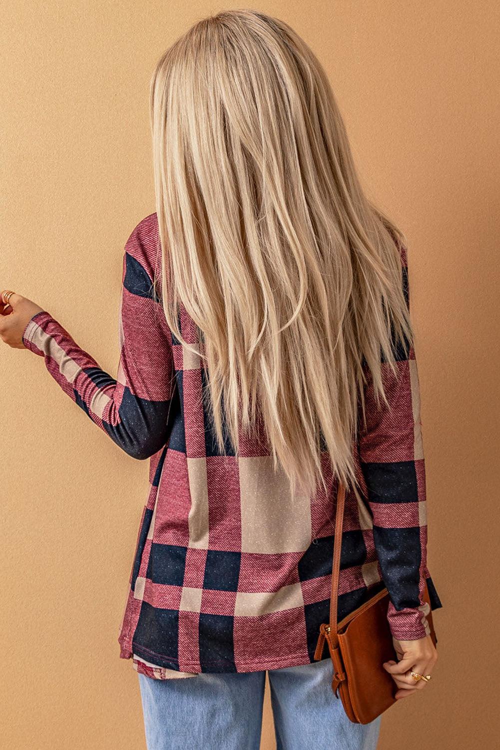 Plaid Open Front Cardigan - Trendha