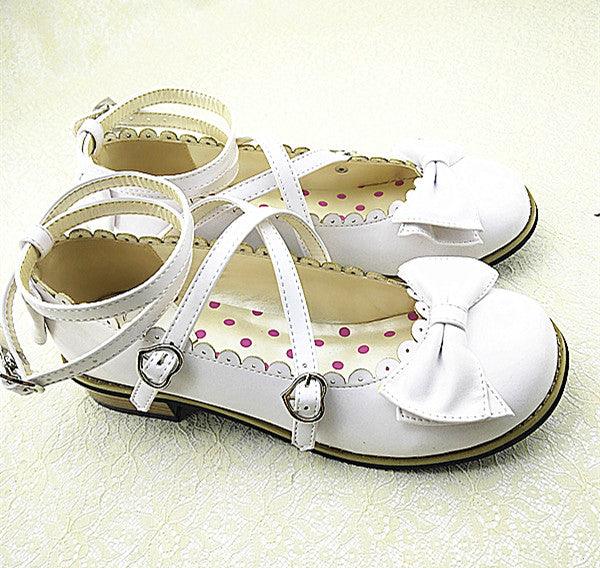 Cross Strap Bow Round Toe Girl Princess Shoes - Trendha