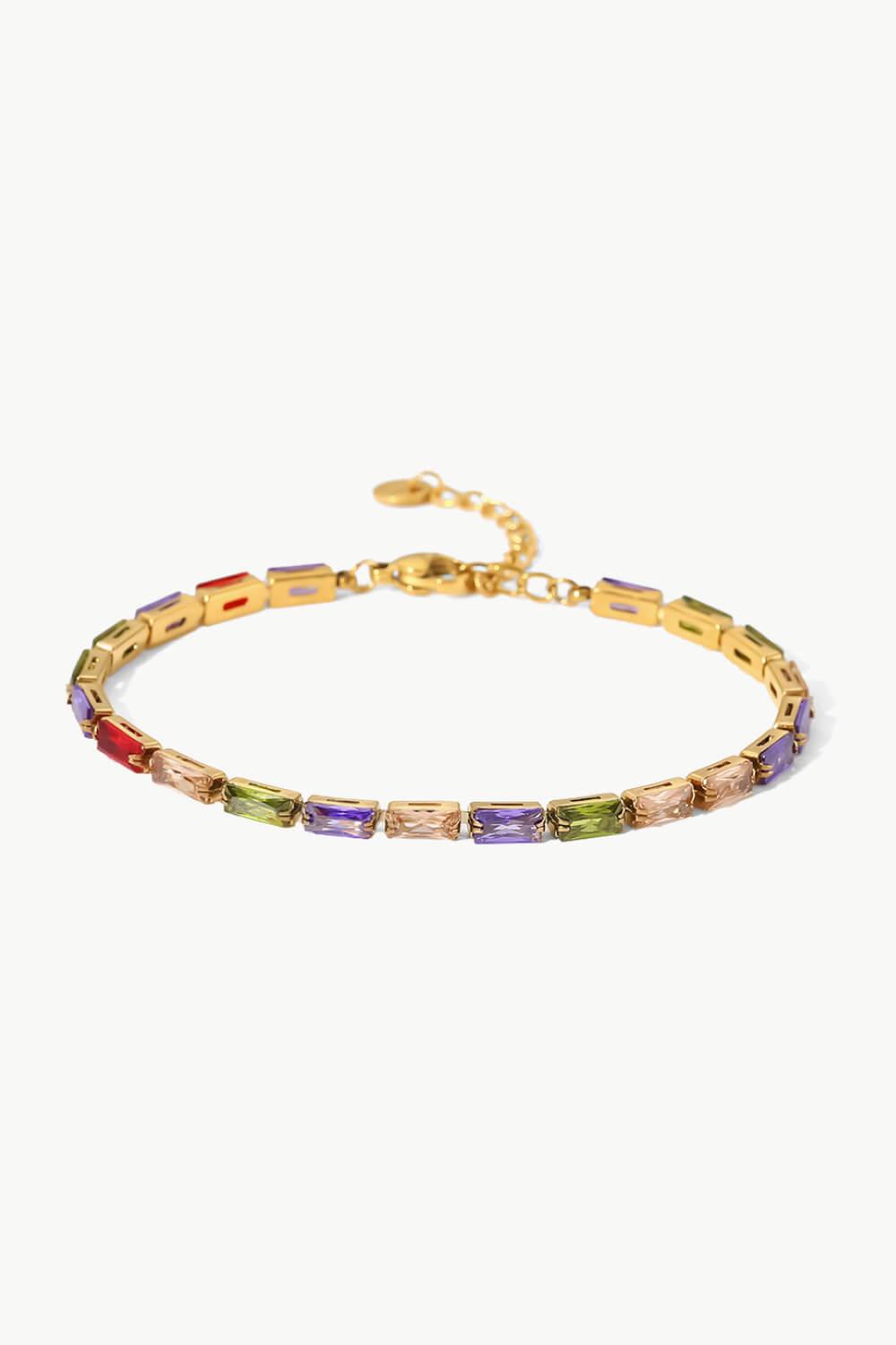 18K Gold Plated Multicolored Cubic Zirconia Bracelet - Trendha