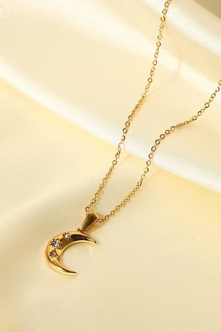 18K Gold Plated Inlaid Zircon Moon Pendant Necklace - Trendha