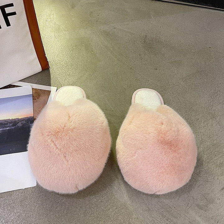 Women's Flat Bottom Half Slippers With Fur Toe Head - Trendha