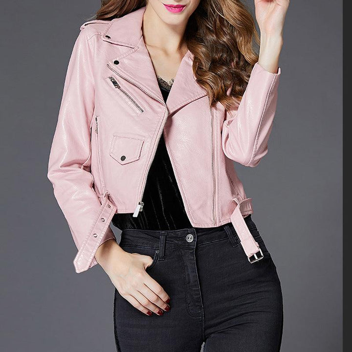 Women's Short Slim PU Leather Jacket - Trendha