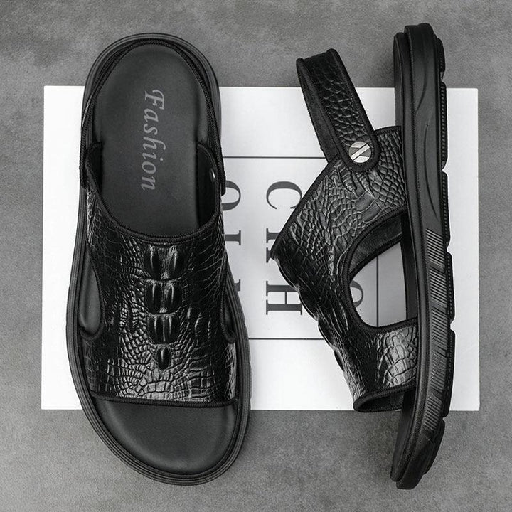 Men's Beach Shoes Leather Outdoor Sandals Pattern European Fashion Sandals - Trendha