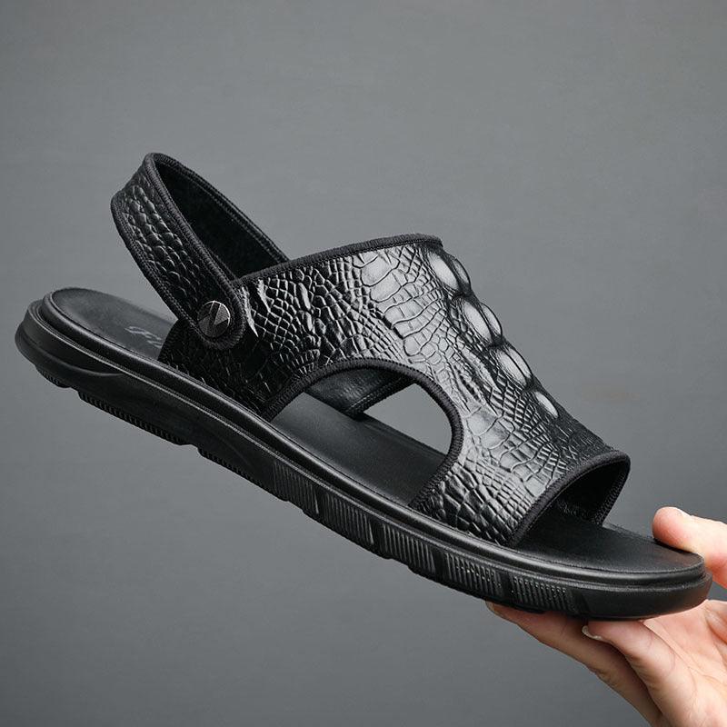 Men's Beach Shoes Leather Outdoor Sandals Pattern European Fashion Sandals - Trendha