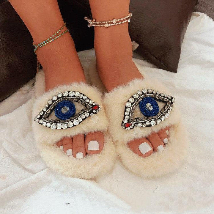 Faux Fur Velvet Slippers Demon Eye - Trendha
