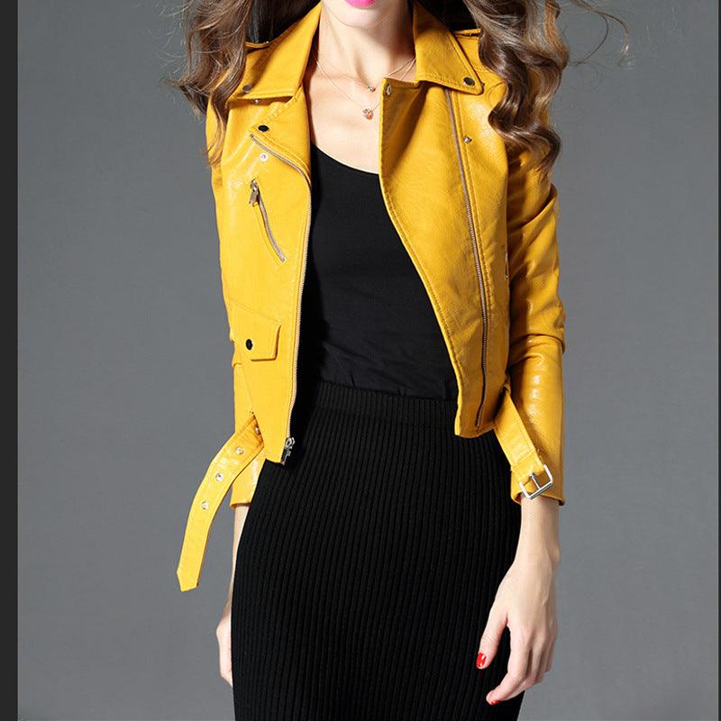 Women's Short Slim PU Leather Jacket - Trendha