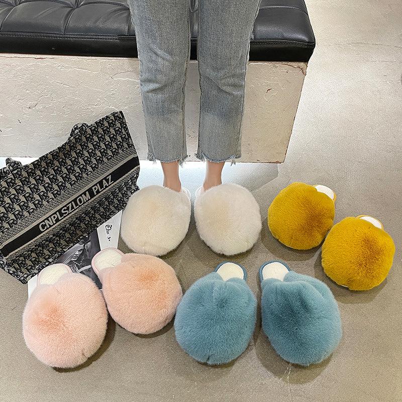 Women's Flat Bottom Half Slippers With Fur Toe Head - Trendha