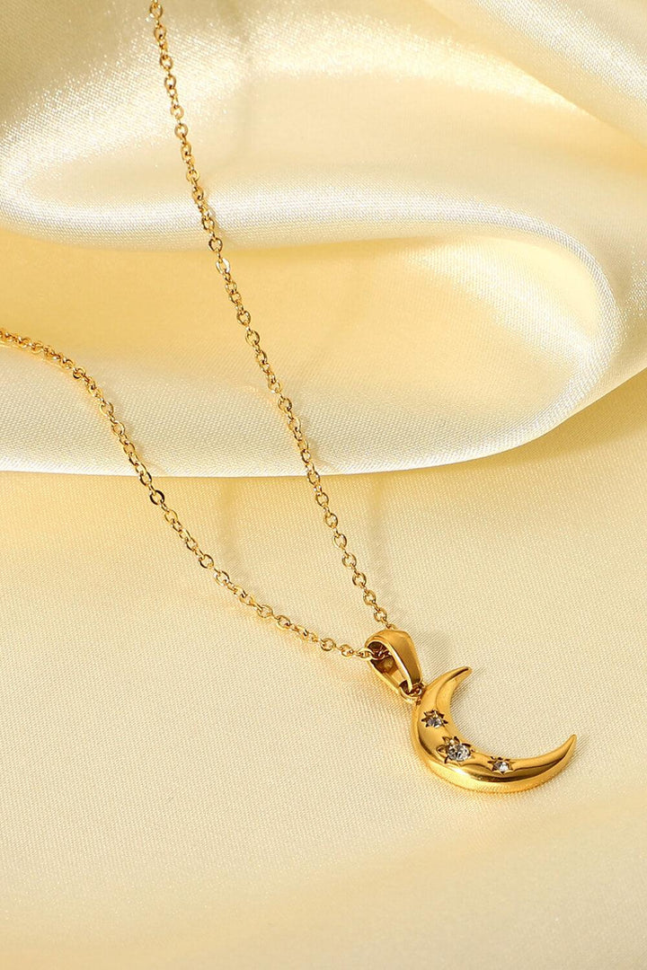 18K Gold Plated Inlaid Zircon Moon Pendant Necklace - Trendha