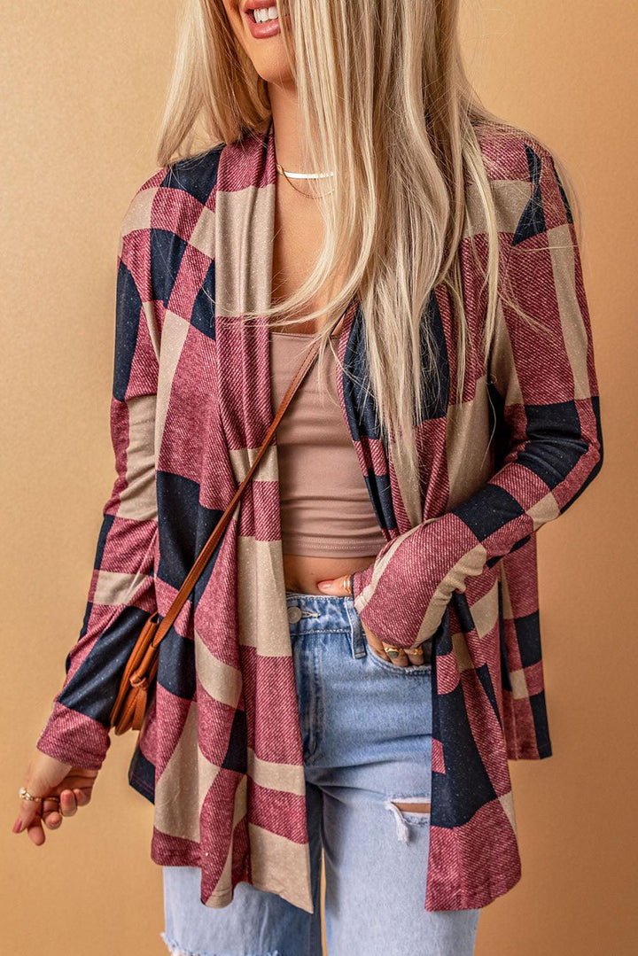 Plaid Open Front Cardigan - Trendha