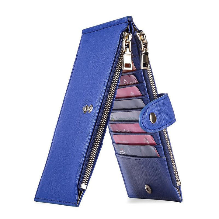 Ladies Multifunctional Card Holder Anti-theft Brush Two-way Folding PU Cross Pattern With Zipper - Trendha