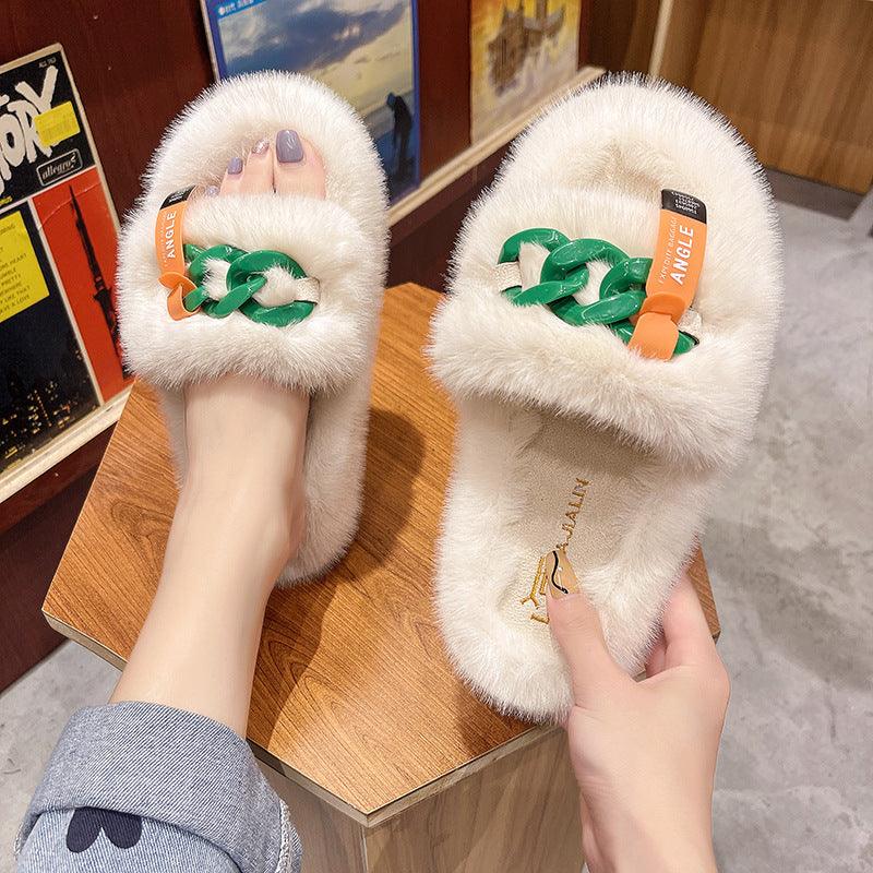 Summer Female Large Size Thick Soled Fur Slippers - Trendha