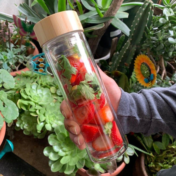 Glass Water Bottle with Tea Infuser and Bamboo Lid - Trendha