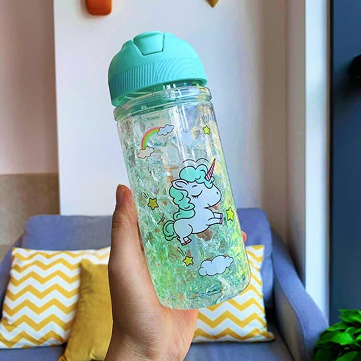Portable Double Straw Water Bottle with Unicorn Print - Trendha