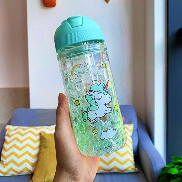 Portable Double Straw Water Bottle with Unicorn Print - Trendha