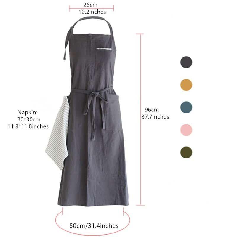 Solid Linen Bib Apron with Pockets for Cafe Barista - Trendha