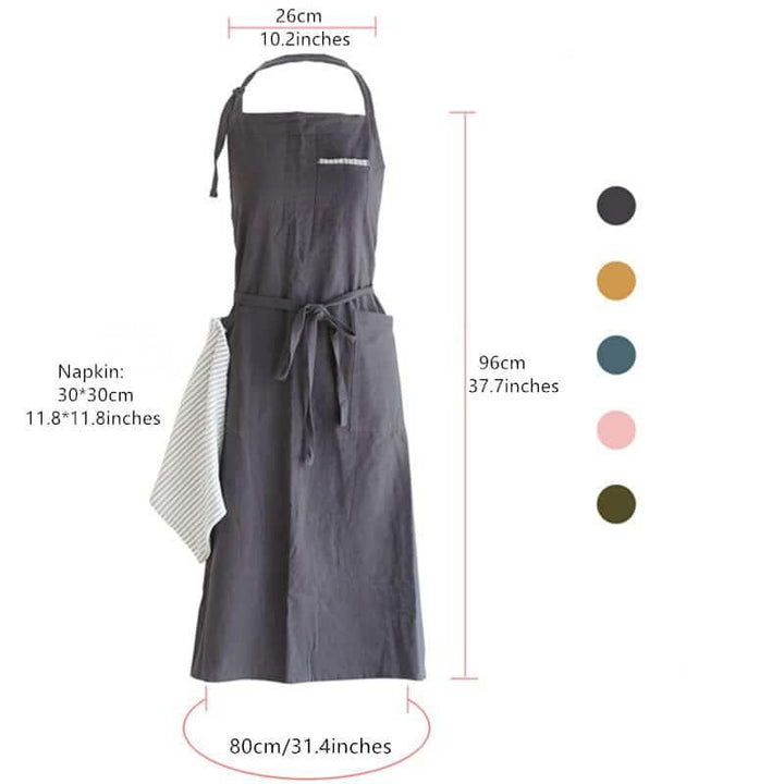 Solid Linen Bib Apron with Pockets for Cafe Barista - Trendha