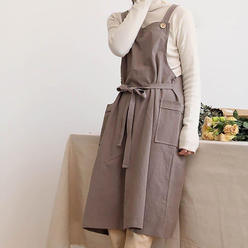 Women's Minimalist Linen Barista Apron with Buttons - Trendha