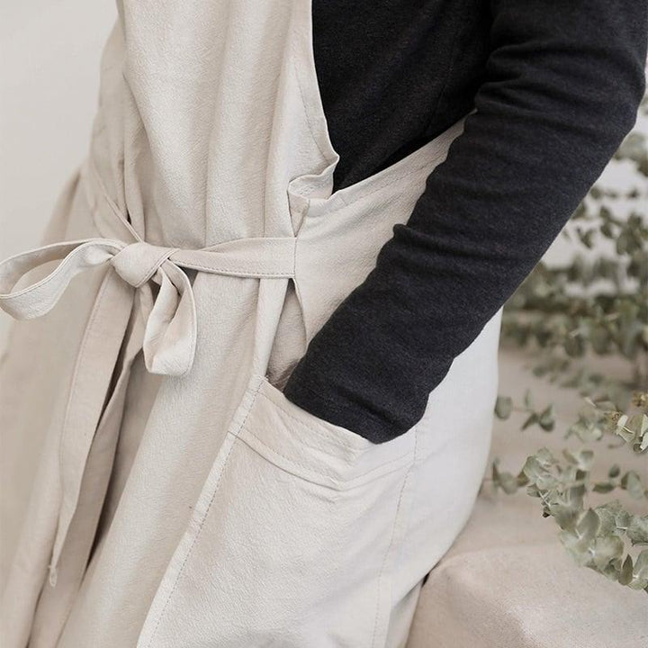 Women's Minimalist Linen Barista Apron with Buttons - Trendha