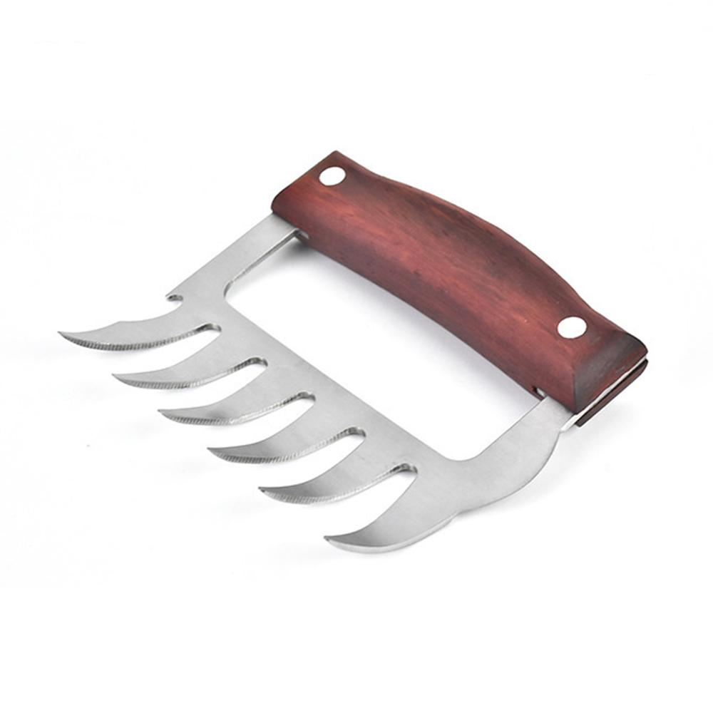 Stainless Steel Meat Claw with Wooden Handle for BBQ