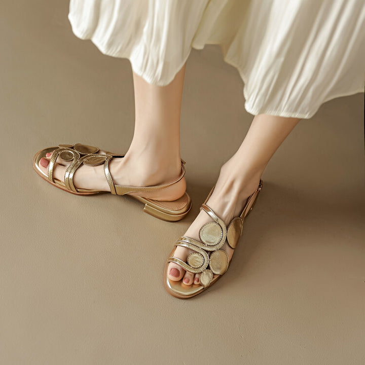 Chic Sheepskin Round Toe Sandals with Chunky Heel and Hollow Out Design