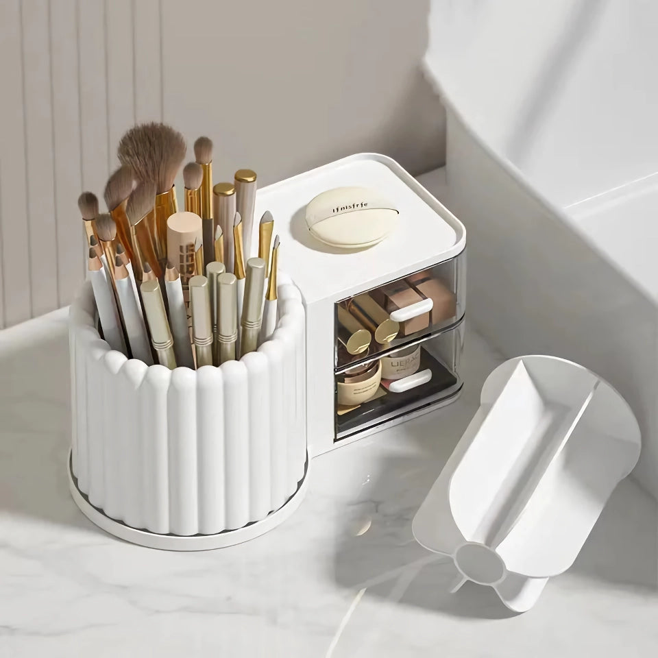 Makeup Storage Organizer with Brush Holder and Rotating Display